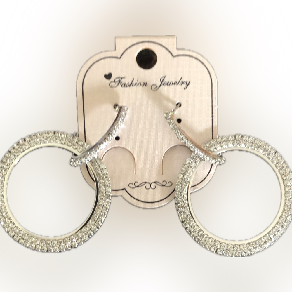 Rhinestone geometric circle round leverback dangle earrings